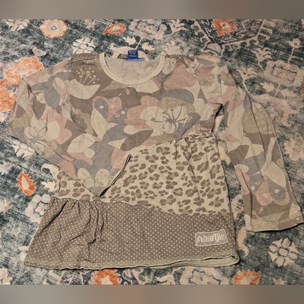 Naartjie Floral and Leopard Long Sleeve Tee - Pink and Gray